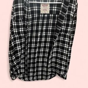 Mossimo Supply Co. VTG Y2K Women's Flannel Black White Plaid Button-up Shirt